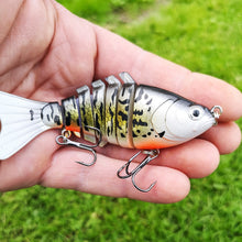 Load image into Gallery viewer, White segmented bass fishing lure in hand