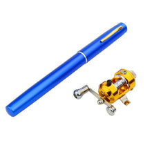 Load image into Gallery viewer, Blue pen sized fishing rod and reel
