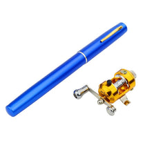 Load image into Gallery viewer, Blue pen sized fishing rod and reel