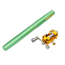 Load image into Gallery viewer, Green pen sized fishing rod and reel