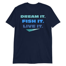 Load image into Gallery viewer, Navy fishing t-shirt by Fisherazade

