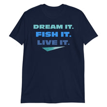 Load image into Gallery viewer, Navy fishing t-shirt by Fisherazade