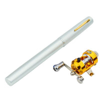 Load image into Gallery viewer, White pen sized fishing rod and reel