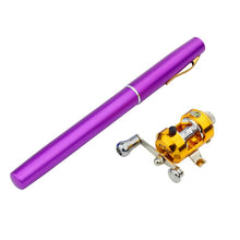 Load image into Gallery viewer, Purple pen sized fishing rod and reel