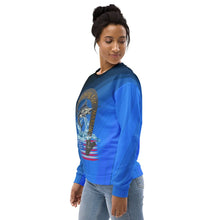 Load image into Gallery viewer, Womens fishing sweatshirt with marlin and US flag