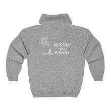 Load image into Gallery viewer, Grey color fishing hoodie Wishin I Was Fishin