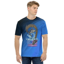 Load image into Gallery viewer, USA flag fishing tee with marlin