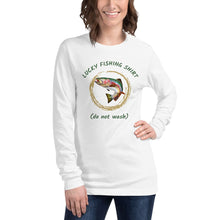 Load image into Gallery viewer, Woman wearing long sleeve fishing tee
