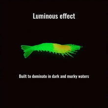 Load image into Gallery viewer, Fishing lure with glowing green and yellow colors on a black background, labeled &#39;Luminous effect&#39;.
