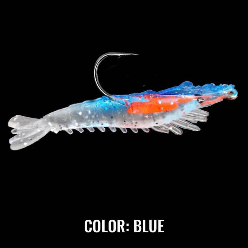 Blue shrimp looking fishing bait with a hook on the back