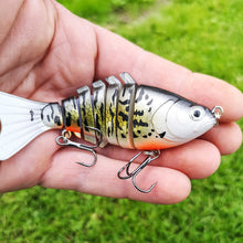 Load image into Gallery viewer, White segmented bass fishing lure in hand
