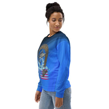 Load image into Gallery viewer, Womens fishing sweatshirt with marlin and US flag
