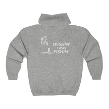 Load image into Gallery viewer, Grey color fishing hoodie Wishin I Was Fishin
