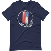 Load image into Gallery viewer, American flag fishing tee shirt navy color
