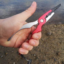 Load image into Gallery viewer, red and white aluminum fishing pliers
