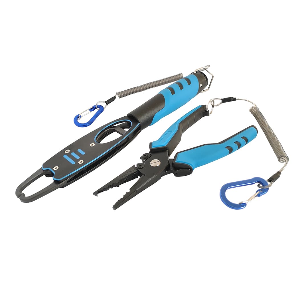 Split ring fishing pliers and fish gripper